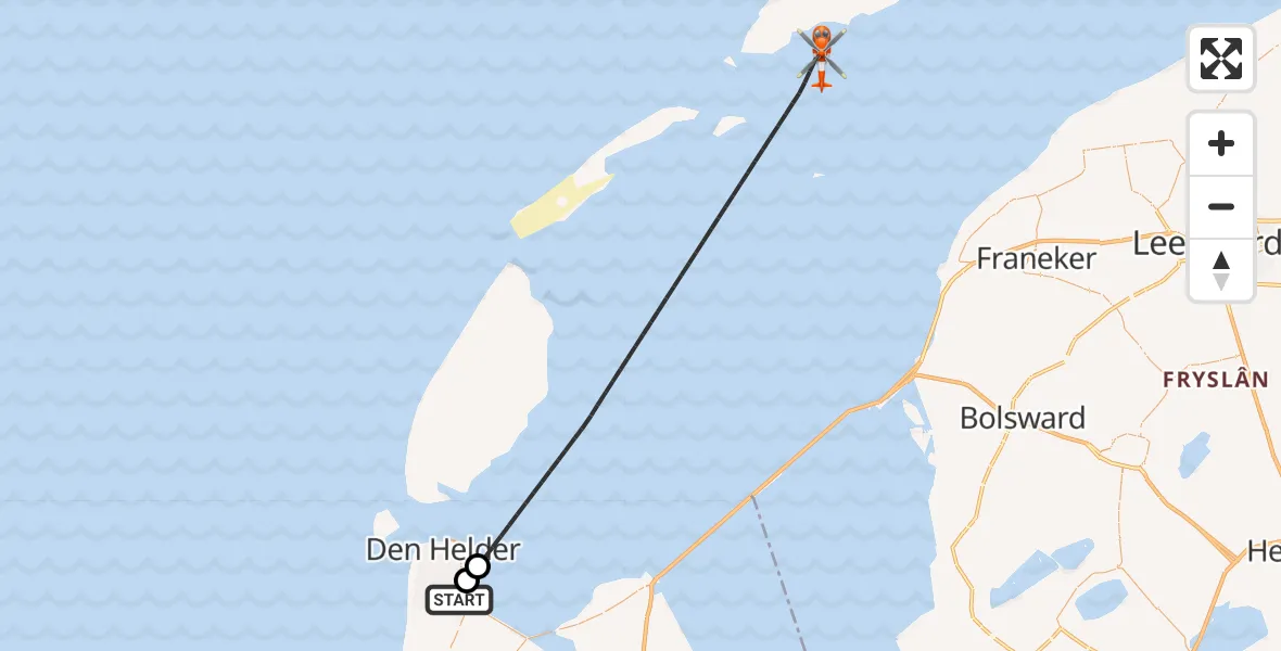 Vluchtroute Kustwachthelikopter Militair vliegveld De Kooy / Den Helder Airport - Waddenzee, 09 augustus 2026, 11:32