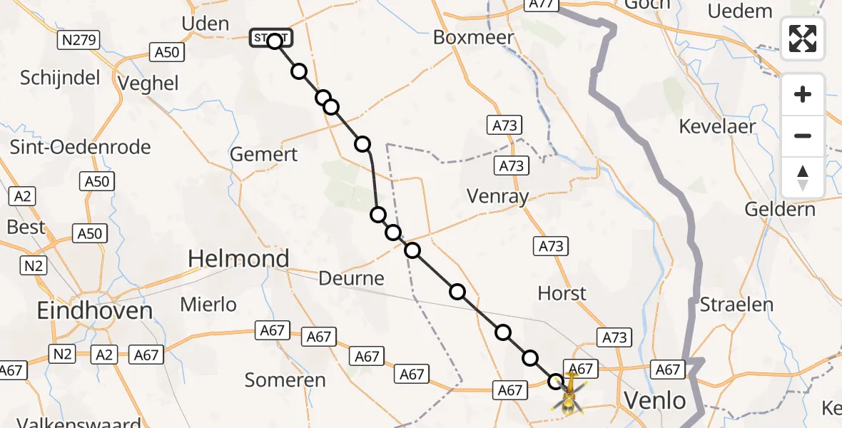 Vluchtroute Traumahelikopter Vliegbasis Volkel - Maasbree, 09 augustus 2026, 12:53