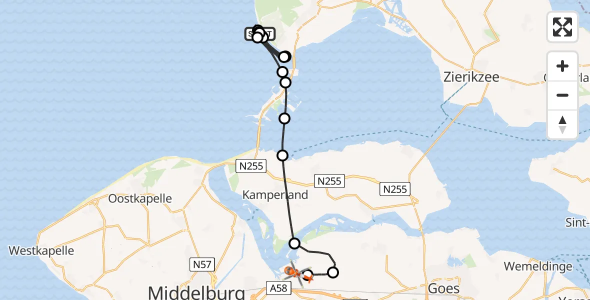 Vluchtroute Kustwachthelikopter Burgh-Haamstede - Vliegveld Midden-Zeeland, 09 augustus 2026, 13:03