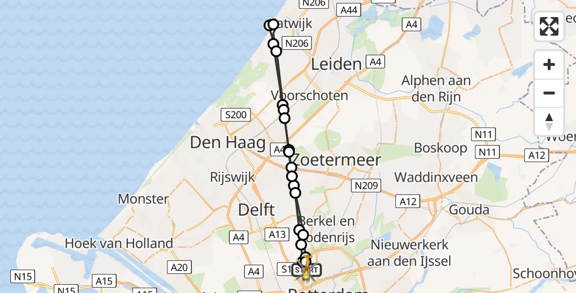 Vluchtroute Traumahelikopter Rotterdam The Hague Airport - Rotterdam The Hague Airport, 09 augustus 2026, 13:35