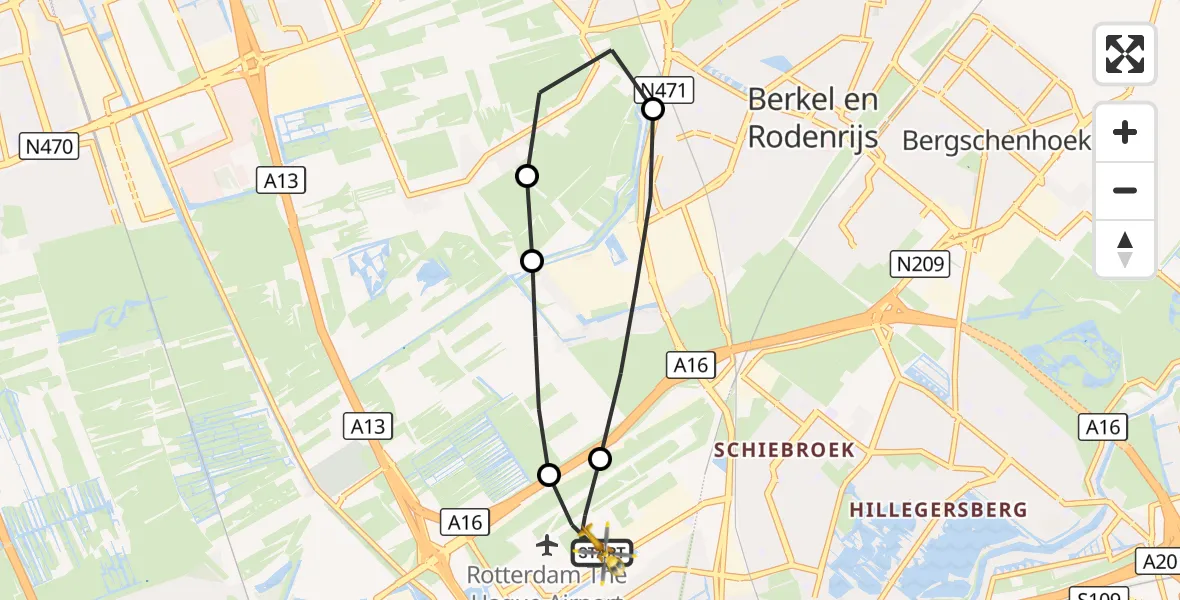 Vluchtroute Traumahelikopter Rotterdam The Hague Airport - Rotterdam The Hague Airport, 09 augustus 2026, 14:06