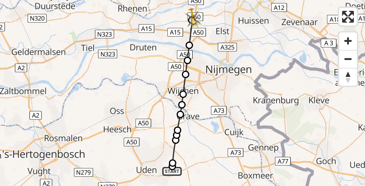 Vluchtroute Traumahelikopter Vliegbasis Volkel - Heteren, 09 augustus 2026, 14:22