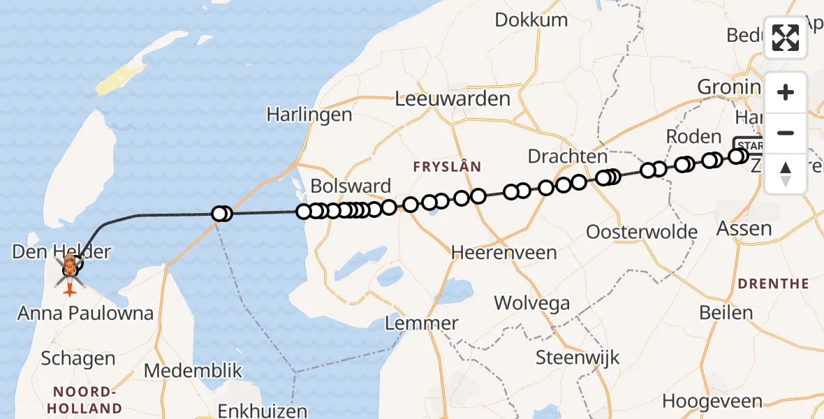 Vluchtroute Kustwachthelikopter Groningen Airport Eelde - Militair vliegveld De Kooy / Den Helder Airport, 09 augustus 2026, 14:34