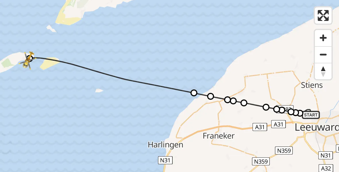 Vluchtroute Ambulancehelikopter Vliegbasis Leeuwarden - Vlieland Heliport, 09 augustus 2026, 14:43