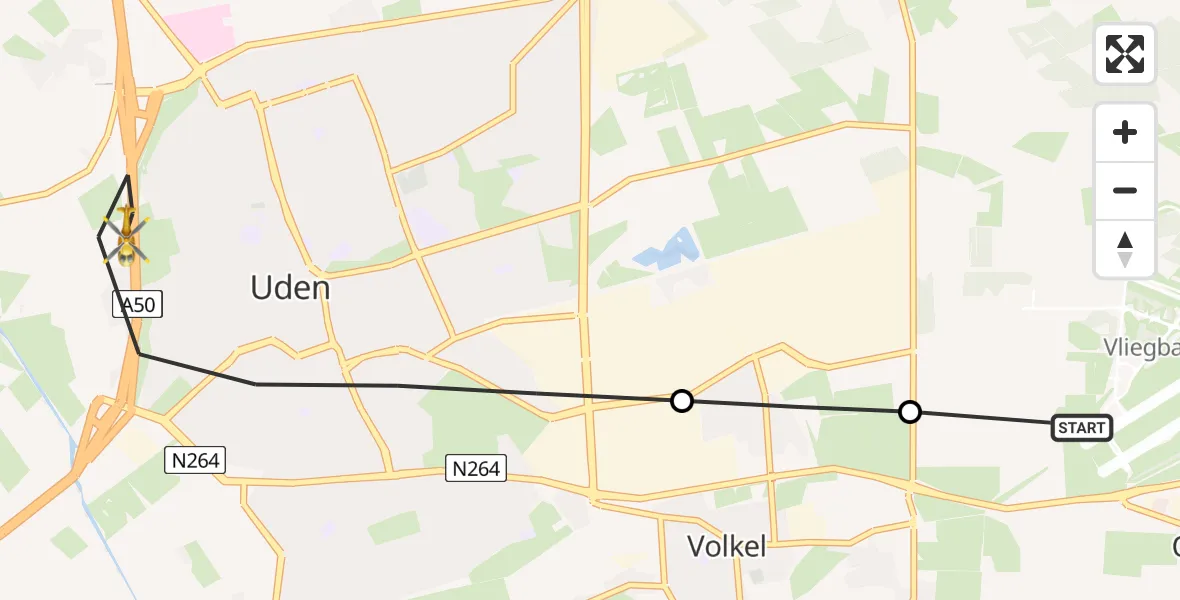Vluchtroute Traumahelikopter Vliegbasis Volkel - Uden, 09 augustus 2026, 15:49