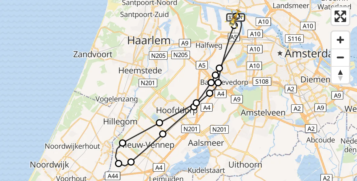 Vluchtroute Traumahelikopter Amsterdam Heliport - Amsterdam Heliport, 09 augustus 2026, 15:58