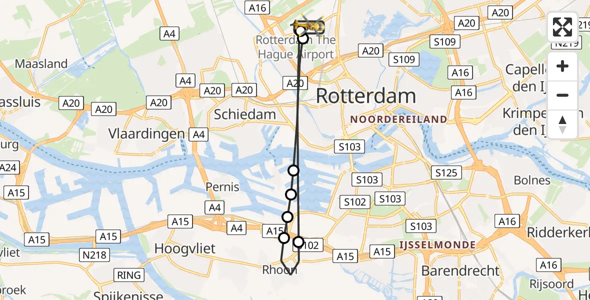 Vluchtroute Traumahelikopter Rotterdam The Hague Airport - Rotterdam The Hague Airport, 09 augustus 2026, 19:18