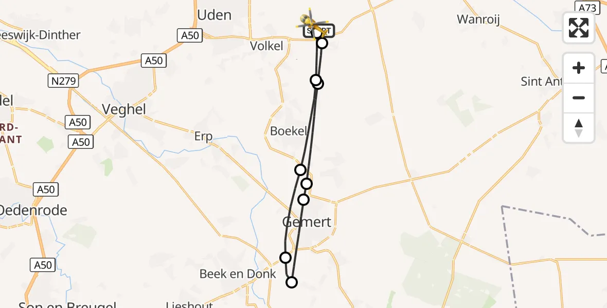 Vluchtroute Traumahelikopter Vliegbasis Volkel - Vliegbasis Volkel, 09 augustus 2026, 19:25
