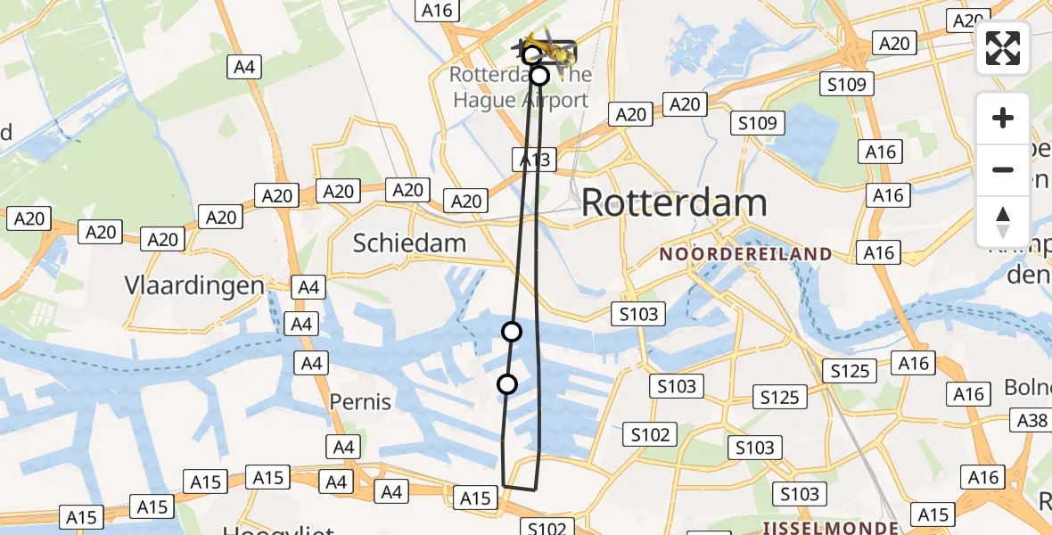 Vluchtroute Traumahelikopter Rotterdam The Hague Airport - Rotterdam The Hague Airport, 09 augustus 2026, 19:32