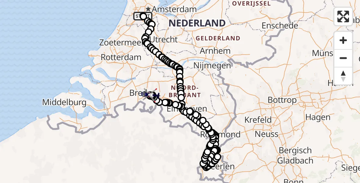 Vluchtroute Politiehelikopter Amsterdam Vliegveld Schiphol - Vliegbasis Gilze Rijen, 10 augustus 2026, 07:25