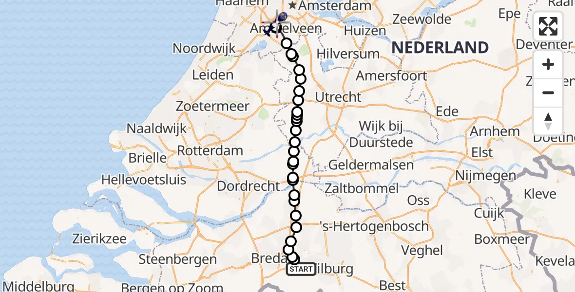 Vluchtroute Politiehelikopter Vliegbasis Gilze Rijen - Amsterdam Vliegveld Schiphol, 10 augustus 2026, 09:26