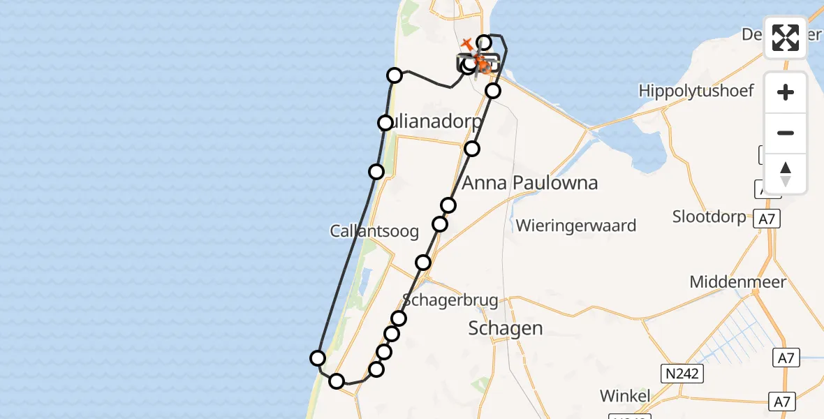 Vluchtroute Kustwachthelikopter Militair vliegveld De Kooy / Den Helder Airport - Militair vliegveld De Kooy / Den Helder Airport, 10 augustus 2026, 09:42