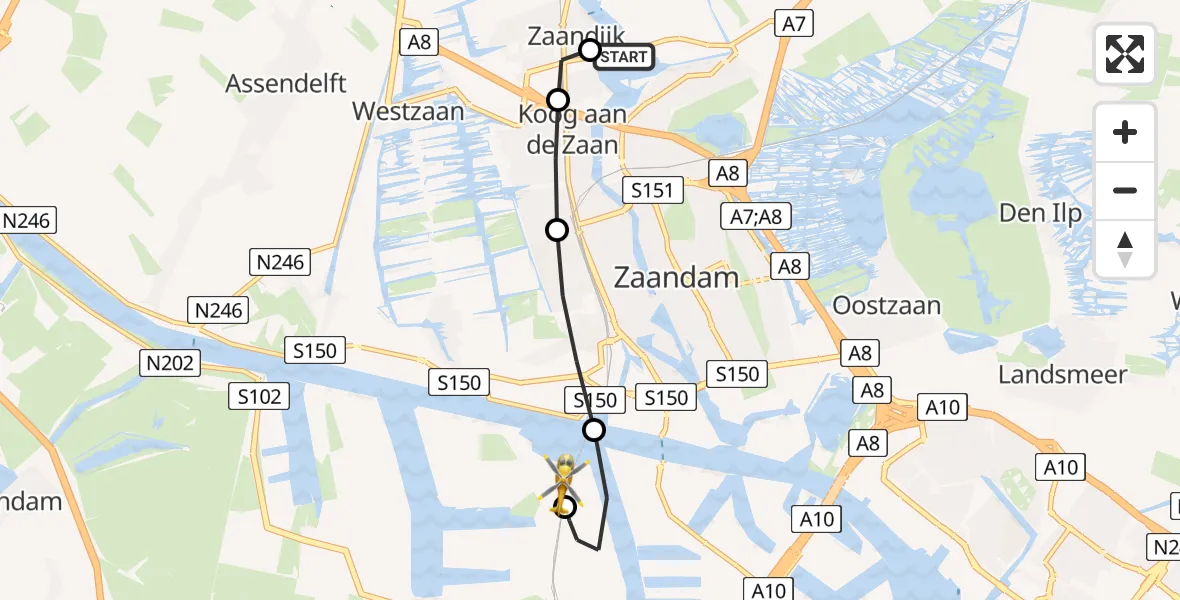 Vluchtroute Traumahelikopter Zaandam - Amsterdam Heliport, 10 augustus 2026, 10:16