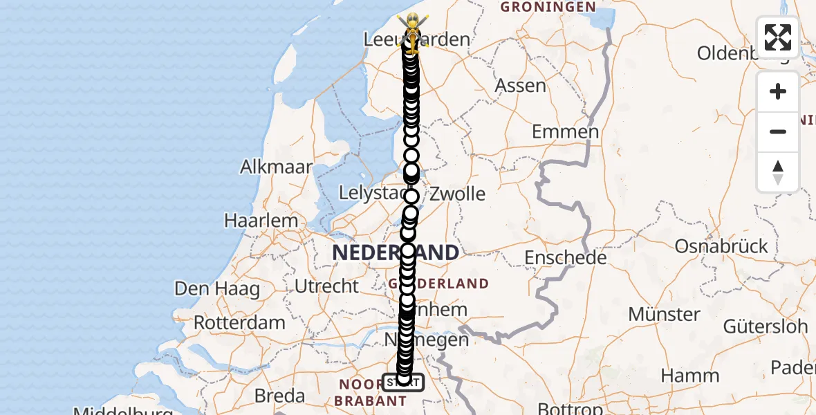 Vluchtroute Ambulancehelikopter Vliegbasis Volkel - Vliegbasis Leeuwarden, 10 augustus 2026, 10:59