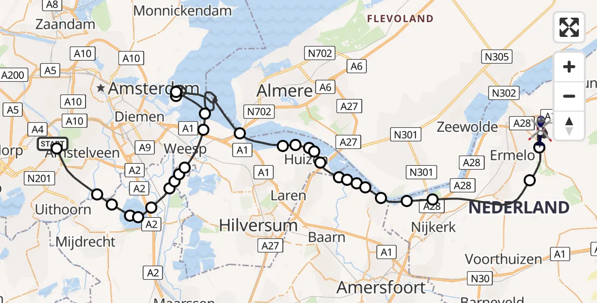 Vluchtroute Politiehelikopter Amsterdam Vliegveld Schiphol - Harderwijk, 10 augustus 2026, 11:10