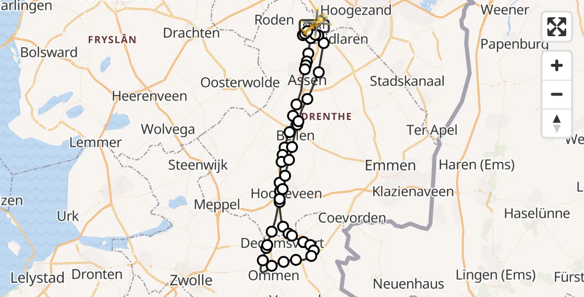 Vluchtroute Traumahelikopter Groningen Airport Eelde - Groningen Airport Eelde, 10 augustus 2026, 11:43