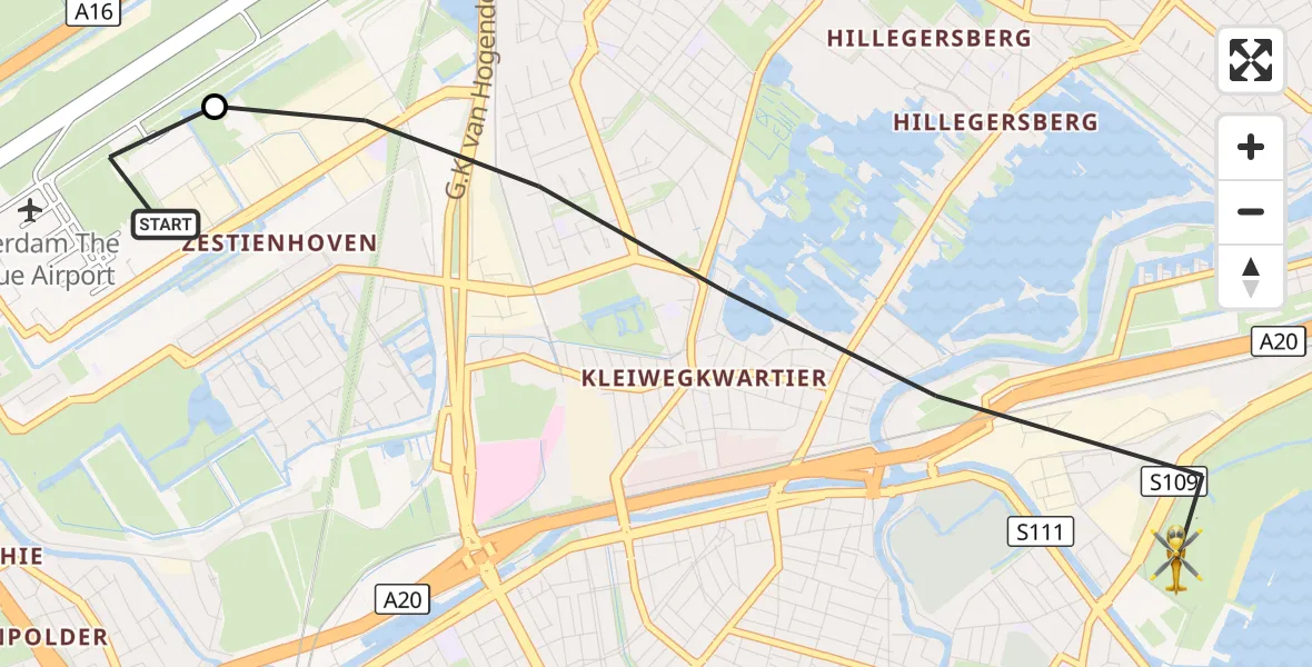 Vluchtroute Traumahelikopter Rotterdam The Hague Airport - Rotterdam, 10 augustus 2026, 12:16