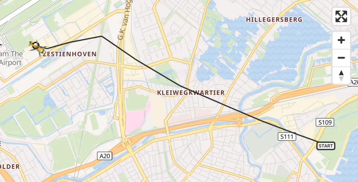 Vluchtroute Traumahelikopter Rotterdam - Rotterdam The Hague Airport, 10 augustus 2026, 12:40