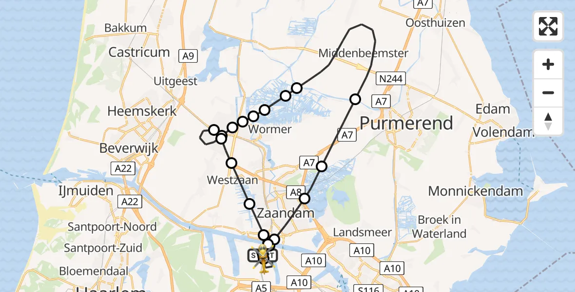 Vluchtroute Traumahelikopter Amsterdam Heliport - Amsterdam Heliport, 10 augustus 2026, 15:02