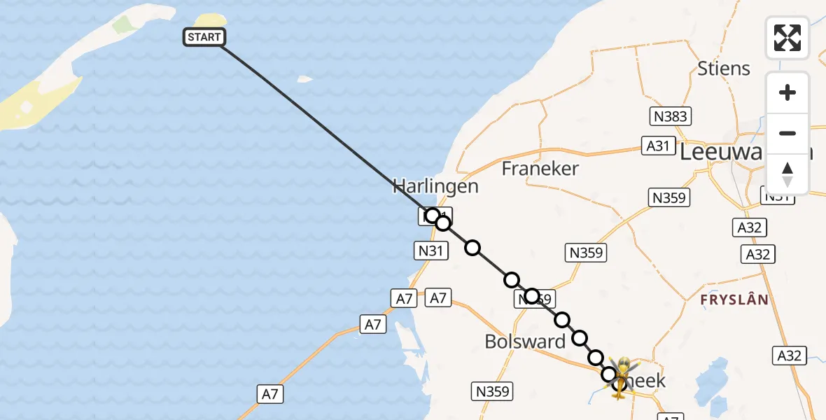 Vluchtroute Ambulancehelikopter Waddenzee - Antonius Hospital Heliport, 10 augustus 2026, 15:47