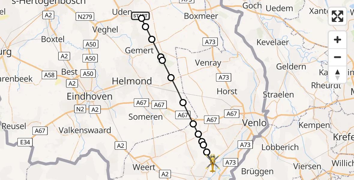 Vluchtroute Traumahelikopter Vliegbasis Volkel - Neer, 10 augustus 2026, 16:04