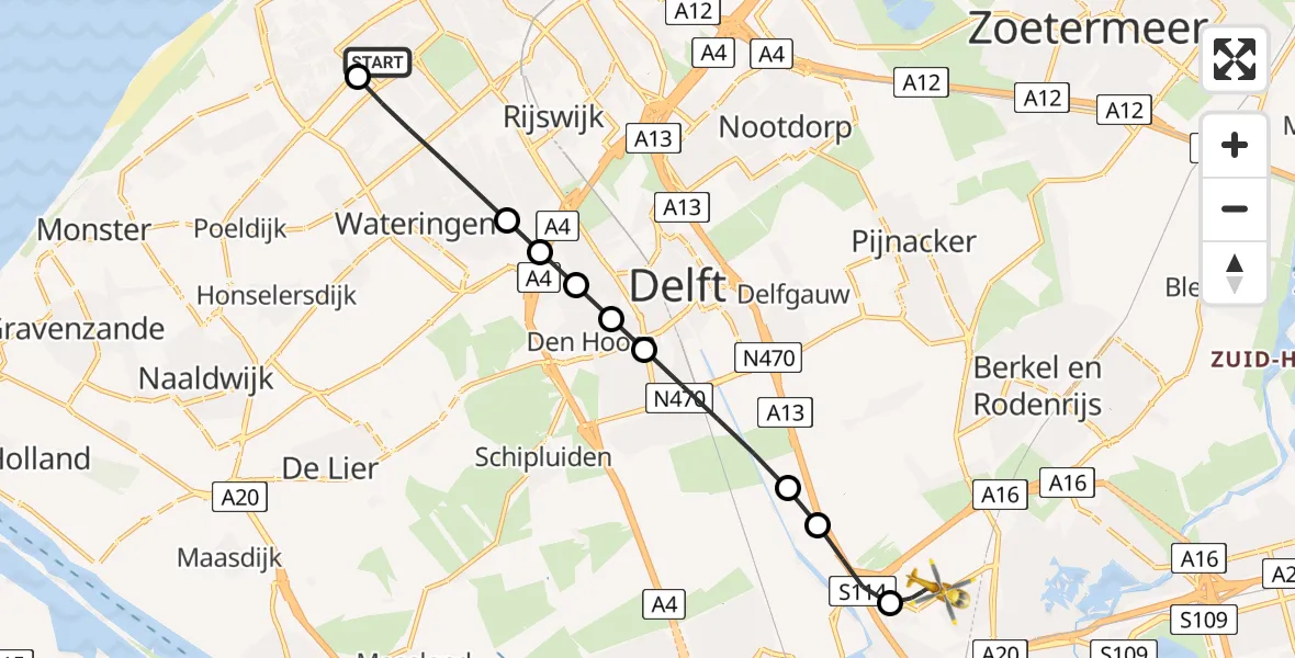 Vluchtroute Traumahelikopter HagaZiekenhuis Den Haag Heliport - Rotterdam The Hague Airport, 10 augustus 2026, 16:04