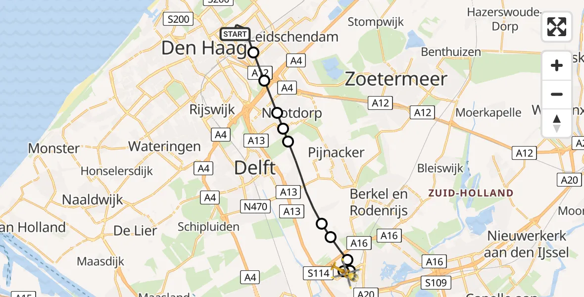 Vluchtroute Traumahelikopter 's-Gravenhage - Rotterdam The Hague Airport, 10 augustus 2026, 16:59