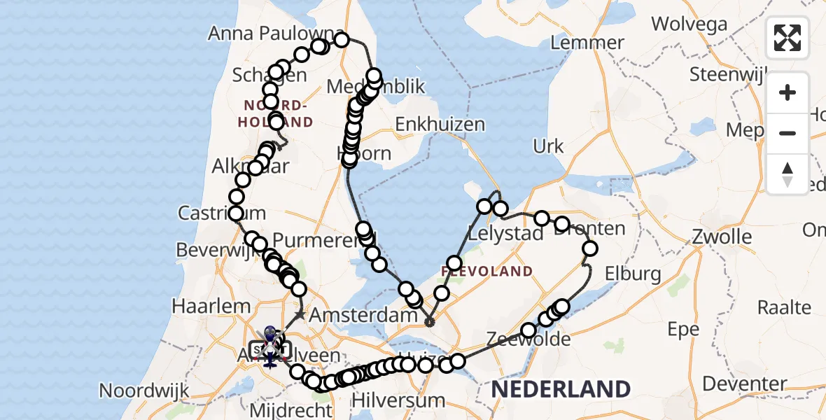 Vluchtroute Politiehelikopter Amsterdam Vliegveld Schiphol - Amsterdam Vliegveld Schiphol, 10 augustus 2026, 17:30