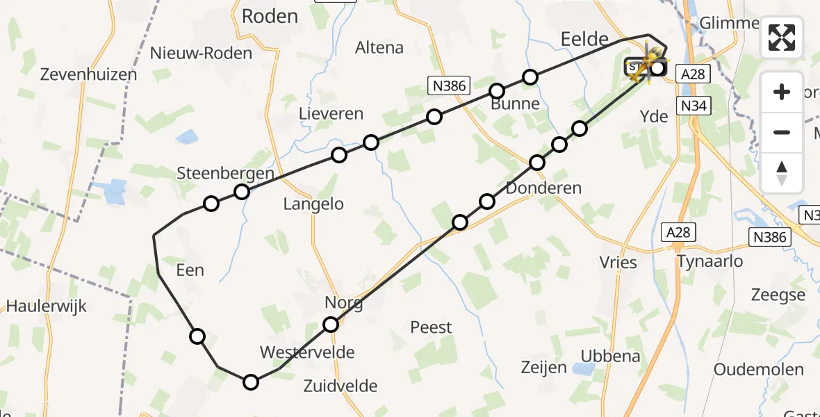 Vluchtroute Traumahelikopter Groningen Airport Eelde - Groningen Airport Eelde, 10 augustus 2026, 17:43