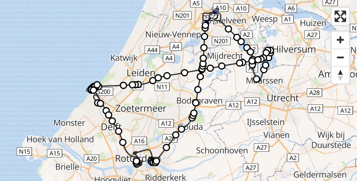 Vluchtroute Politiehelikopter Amsterdam Vliegveld Schiphol - Amsterdam Vliegveld Schiphol, 10 augustus 2026, 17:47