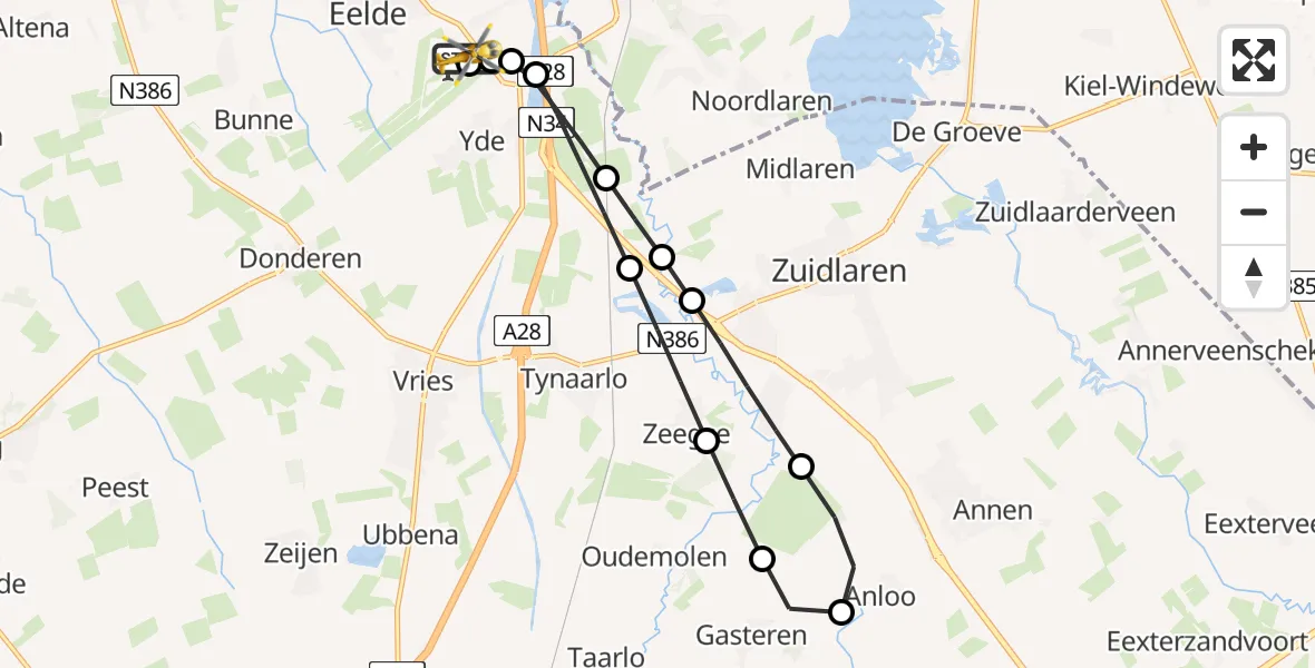 Vluchtroute Traumahelikopter Groningen Airport Eelde - Groningen Airport Eelde, 10 augustus 2026, 18:14
