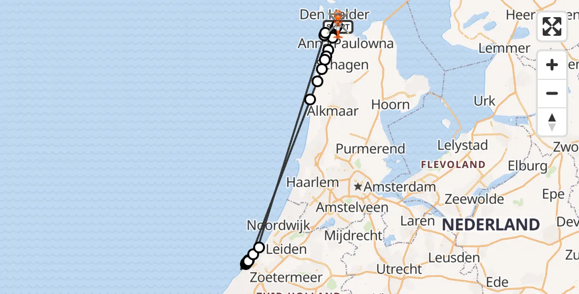 Vluchtroute Kustwachthelikopter Militair vliegveld De Kooy / Den Helder Airport - Militair vliegveld De Kooy / Den Helder Airport, 10 augustus 2026, 18:56
