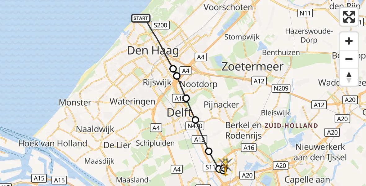 Vluchtroute Traumahelikopter 's-Gravenhage - Rotterdam The Hague Airport, 10 augustus 2026, 19:14