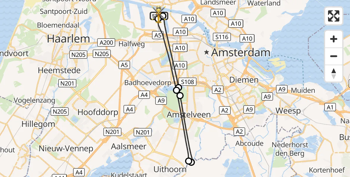 Vluchtroute Traumahelikopter Amsterdam Heliport - Amsterdam Heliport, 10 augustus 2026, 20:10