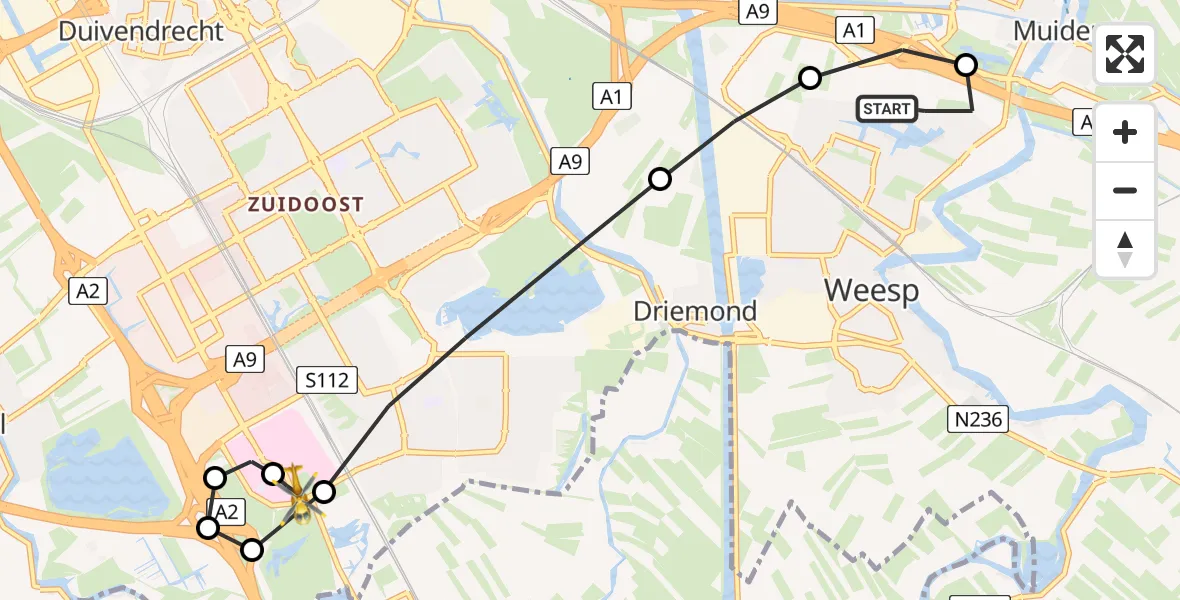 Vluchtroute Traumahelikopter Weesp - Amsterdam UMC Helipad, 10 augustus 2026, 21:40