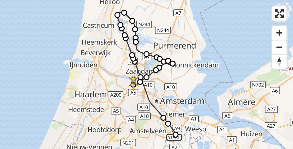 Vluchtroute Traumahelikopter Amsterdam UMC Helipad - Amsterdam Heliport, 10 augustus 2026, 22:10