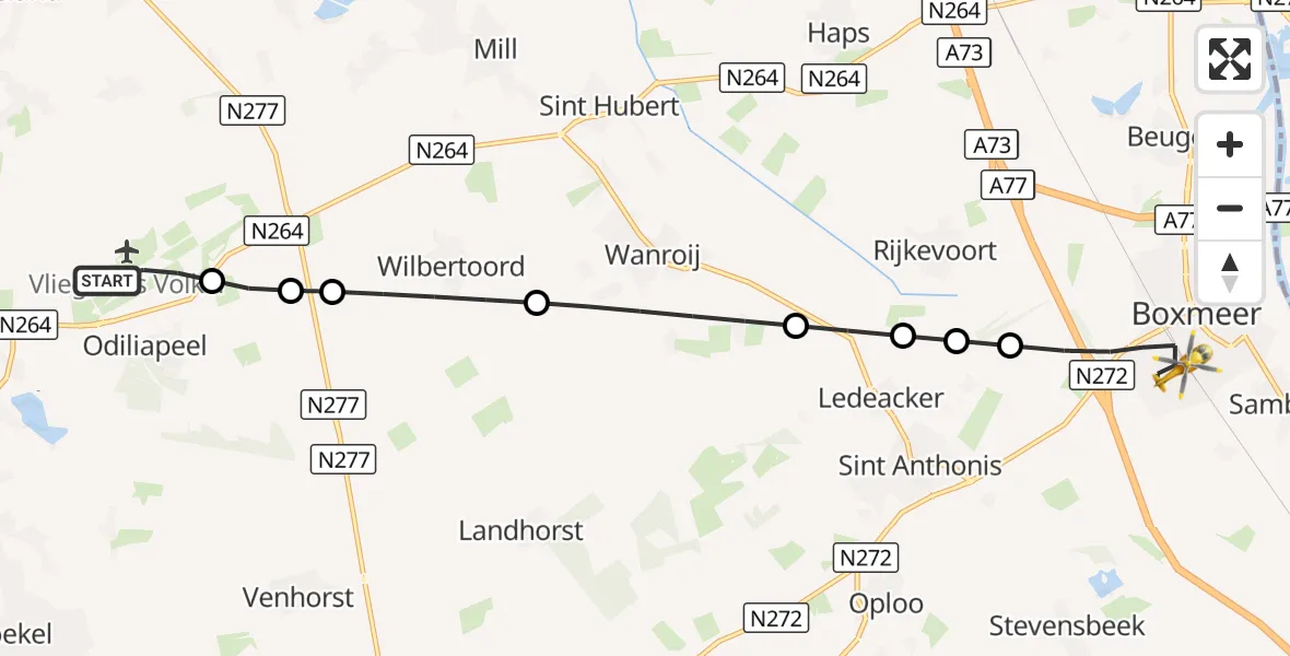 Vluchtroute Traumahelikopter Vliegbasis Volkel - Boxmeer, 11 augustus 2026, 06:07
