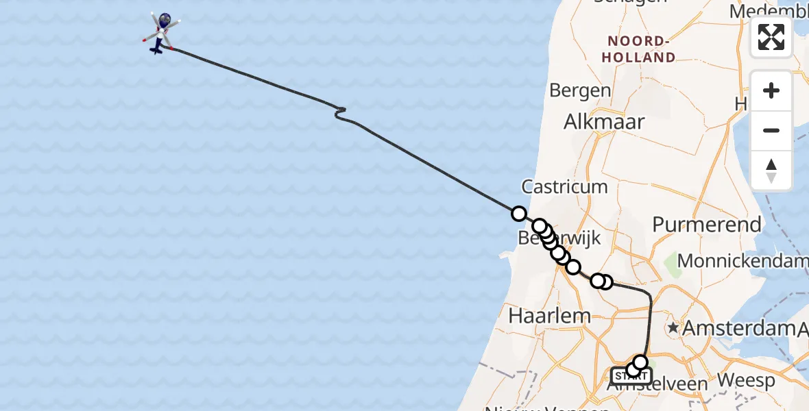 Vluchtroute Politiehelikopter Amsterdam Vliegveld Schiphol - Noordzee, 11 augustus 2026, 06:15