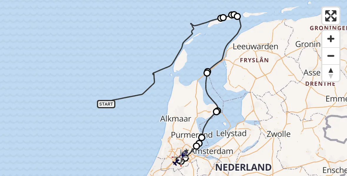 Vluchtroute Politiehelikopter Noordzee - Amsterdam Vliegveld Schiphol, 11 augustus 2026, 06:46