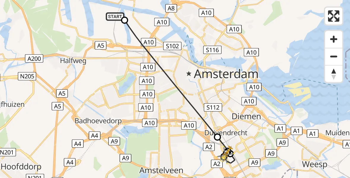 Vluchtroute Traumahelikopter Amsterdam Heliport - Amsterdam-Duivendrecht, 11 augustus 2026, 06:51