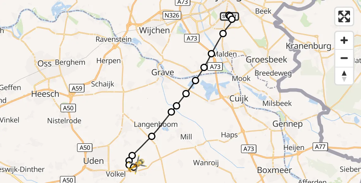 Vluchtroute Traumahelikopter Radboud Universitair Medisch Centrum - Vliegbasis Volkel, 11 augustus 2026, 07:22