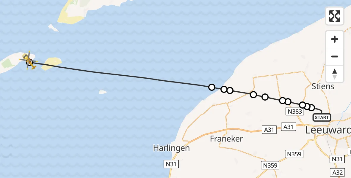Vluchtroute Ambulancehelikopter Vliegbasis Leeuwarden - Vlieland Heliport, 11 augustus 2026, 07:53
