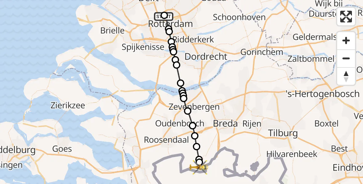 Vluchtroute Traumahelikopter Rotterdam The Hague Airport - Wernhout, 11 augustus 2026, 07:59