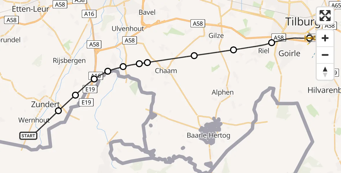 Vluchtroute Traumahelikopter Wernhout - St. Elisabeth Hospital Heliport, 11 augustus 2026, 09:01