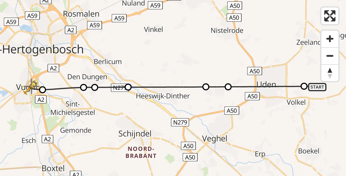 Vluchtroute Traumahelikopter Vliegbasis Volkel - Vught, 11 augustus 2026, 09:18