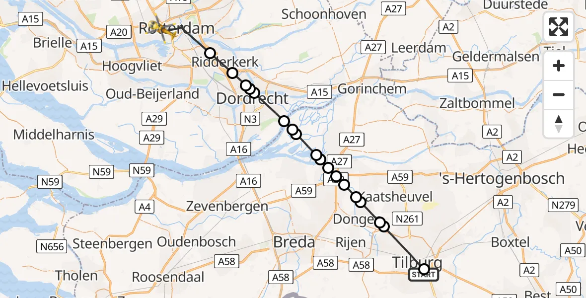Vluchtroute Traumahelikopter St. Elisabeth Hospital Heliport - Rotterdam, 11 augustus 2026, 09:45