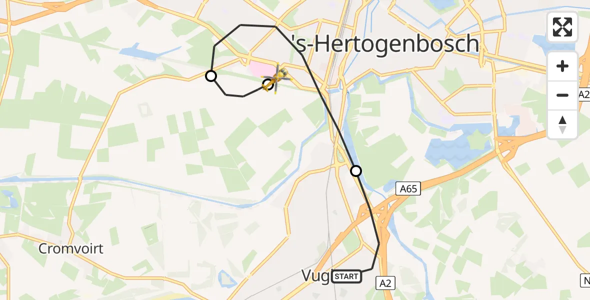 Vluchtroute Traumahelikopter Vught - 's-Hertogenbosch, 11 augustus 2026, 09:55