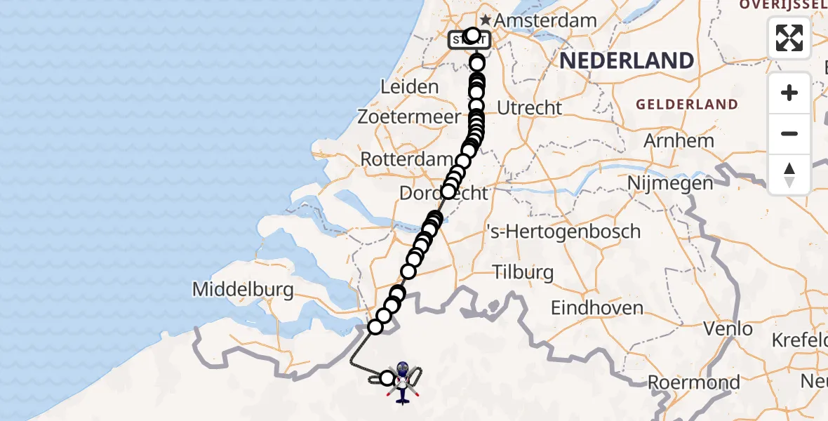 Vluchtroute Politiehelikopter Amsterdam Vliegveld Schiphol - Antwerp International Airport (Deurne), 11 augustus 2026, 10:05