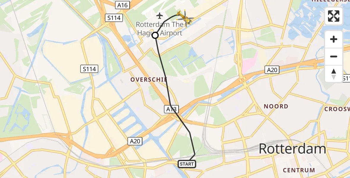 Vluchtroute Traumahelikopter Rotterdam - Rotterdam The Hague Airport, 11 augustus 2026, 10:08