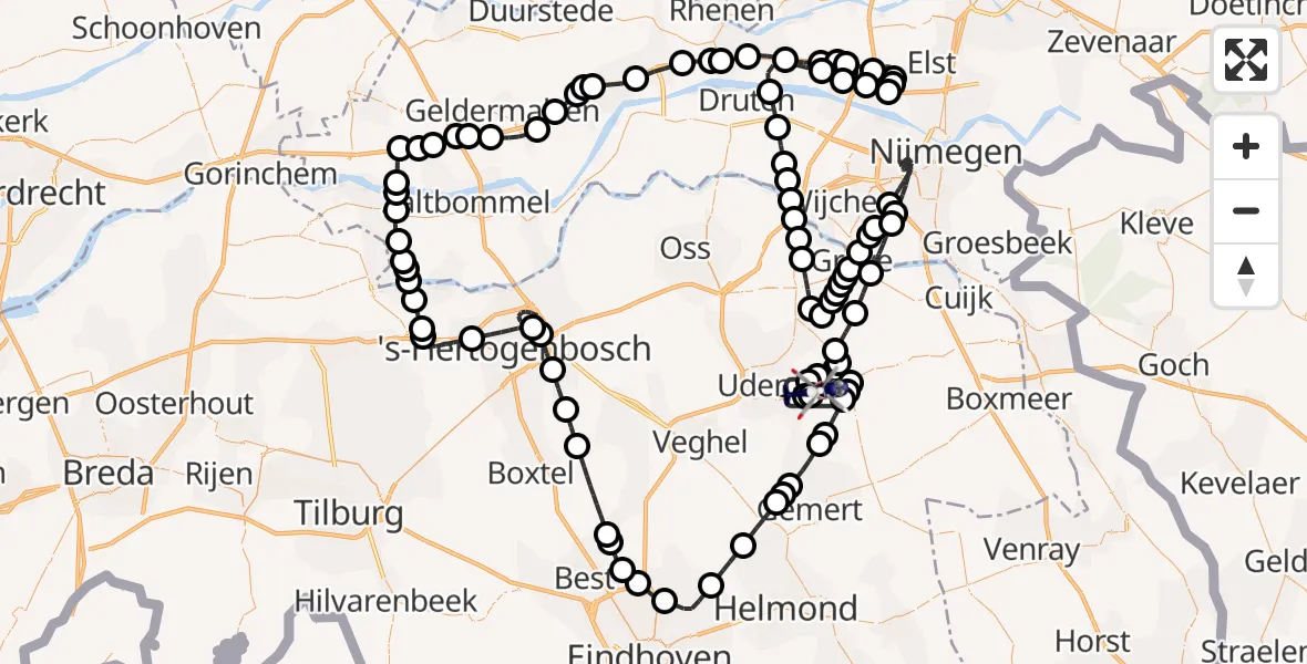 Vluchtroute Politiehelikopter Vliegbasis Volkel - Vliegbasis Volkel, 11 augustus 2026, 10:20